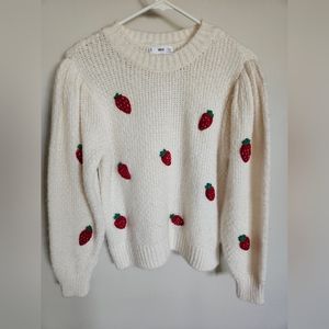 Mango Strawberry Knit Embroidered Sweater, M